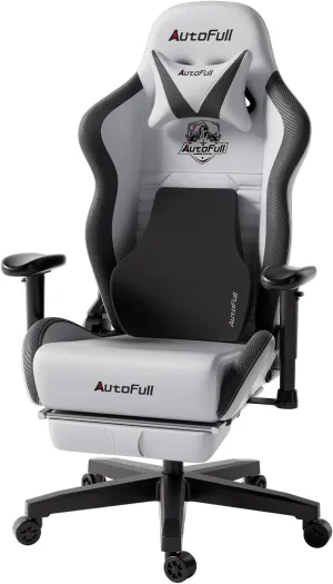 AutoFull C3 Gaming Chair PC Chair with Ergonomics Lumbar Support, Racing Style PU Leather High Back Adjustable Swivel Task Chair with Footrest ,Grey