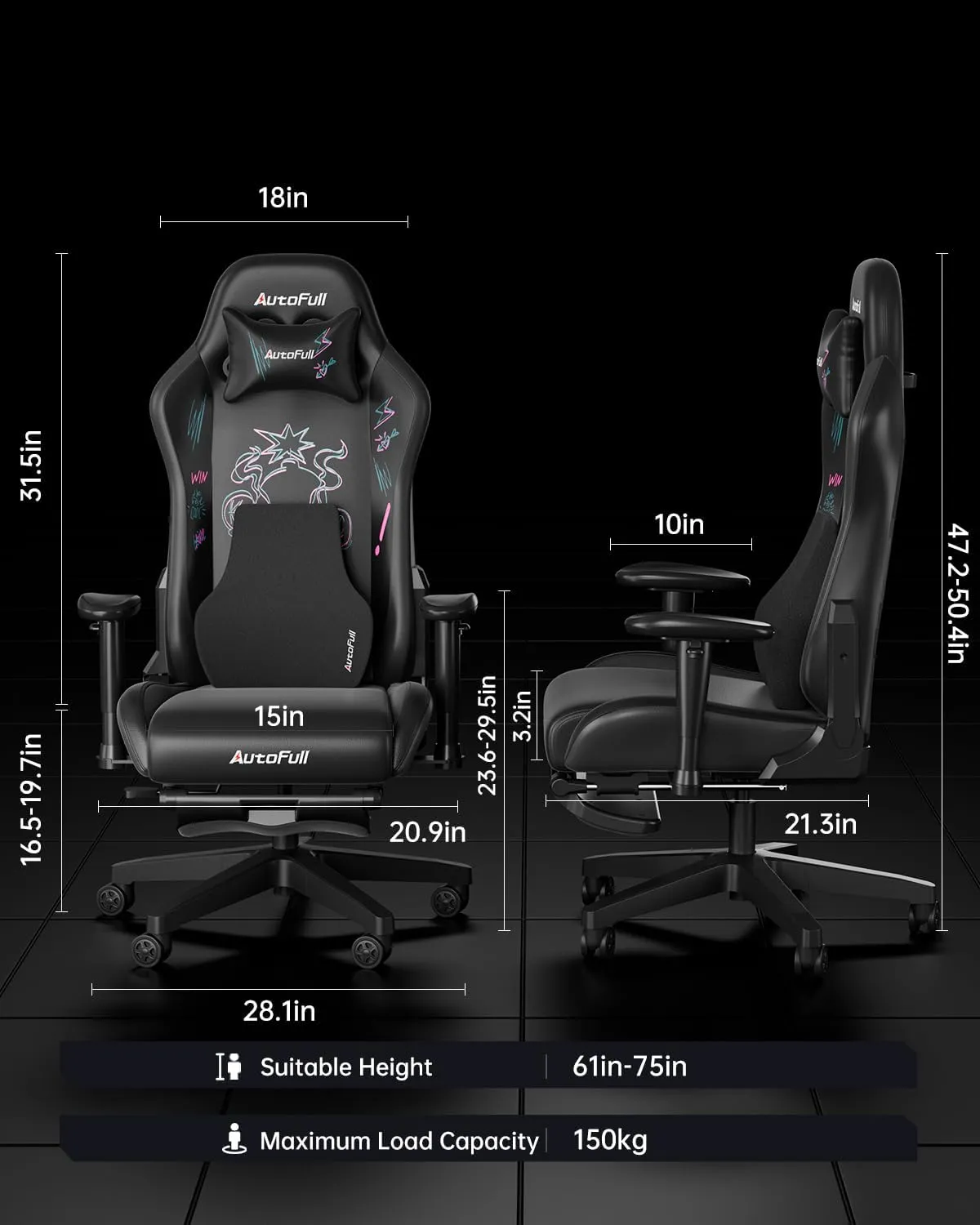 AutoFull C3 Gaming Chair, Racing Style Gaming Chair with Ergonomic Lumbar Support,Adjustable High Back PU Leather PC Chair with Footrest,Purple