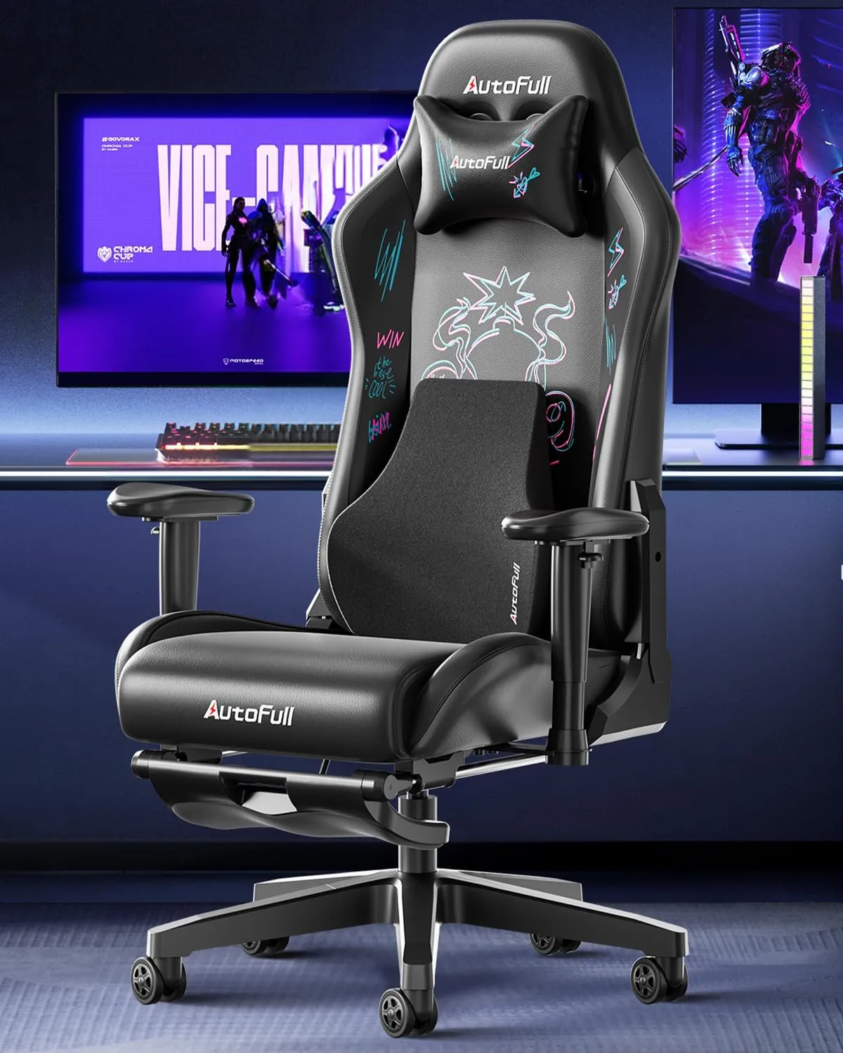 AutoFull C3 Gaming Chair, Racing Style Gaming Chair with Ergonomic Lumbar Support,Adjustable High Back PU Leather PC Chair with Footrest,Purple
