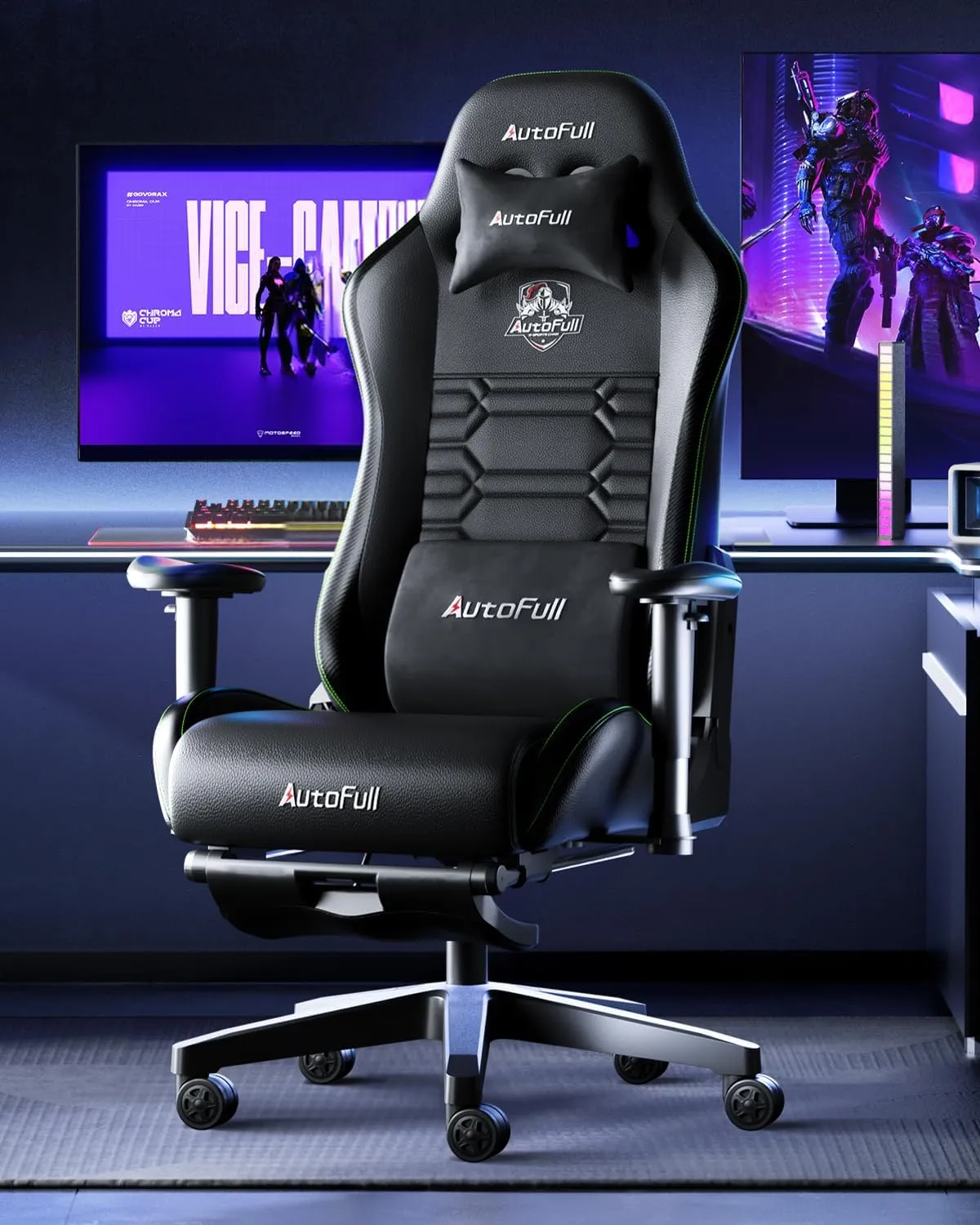 AutoFull C3 Gaming Chair, Racing Style Gaming Chair with Velvet Material Ergonomic Lumbar Support,Adjustable High Back PU Leather PC Chair,Dark