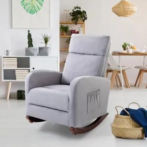 AVAWING Glider Rocking Chair, Upholstered Rocker for Nursery with Solid Legs and Side Pockets, High Back Armchair for Living Room Bedroom (Grey)