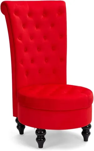 AVAWING Throne Royal Chair Set of 1 for Living Room, Button-Tufted Accent Armless High Back Chair with 24.6 Inch Larger Seat, Thick Padding and Rubberwood Legs, Enthusiastic Red