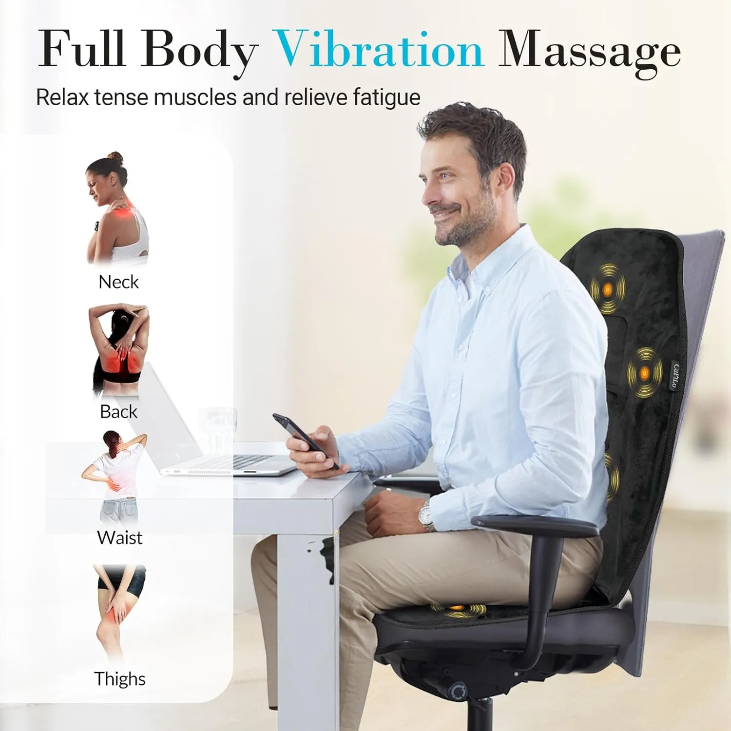 Back Massager with Heat, 5 Vibrating Modes & 2 Heat Levels, Back Massager Chair Pad, Electric Massage Seat Cushion, Massage Pad for Back Pain Relief, Gifts for Men Him Dad Mom Her