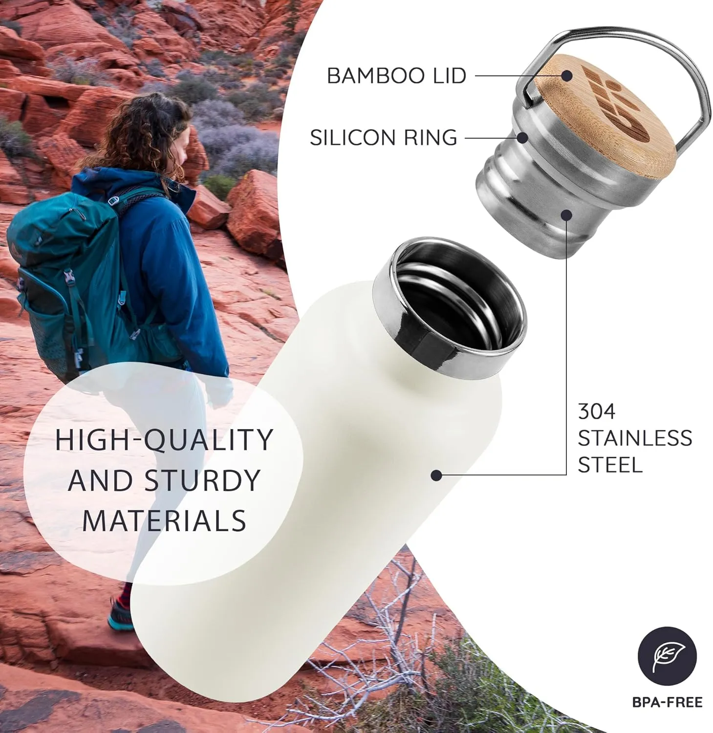 Bambaw Insulated Water Bottle 1l, White Water Bottle, Stainless Steel Water Bottle, Leakproof Water Bottle, 1 Liter Water Bottle, 1l Insulated Water Bottle, Thermos Water Bottle – Polar White