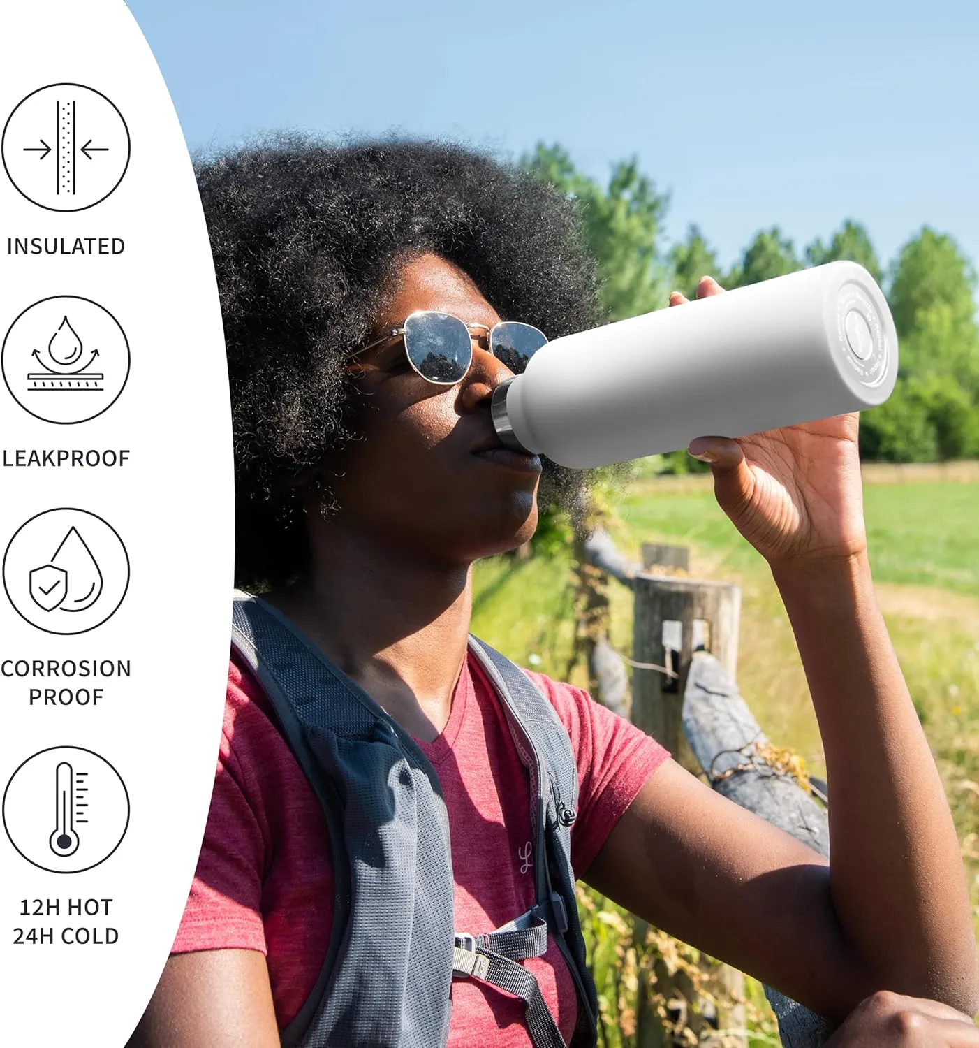 Bambaw Insulated Water Bottle 1l, White Water Bottle, Stainless Steel Water Bottle, Leakproof Water Bottle, 1 Liter Water Bottle, 1l Insulated Water Bottle, Thermos Water Bottle – Polar White