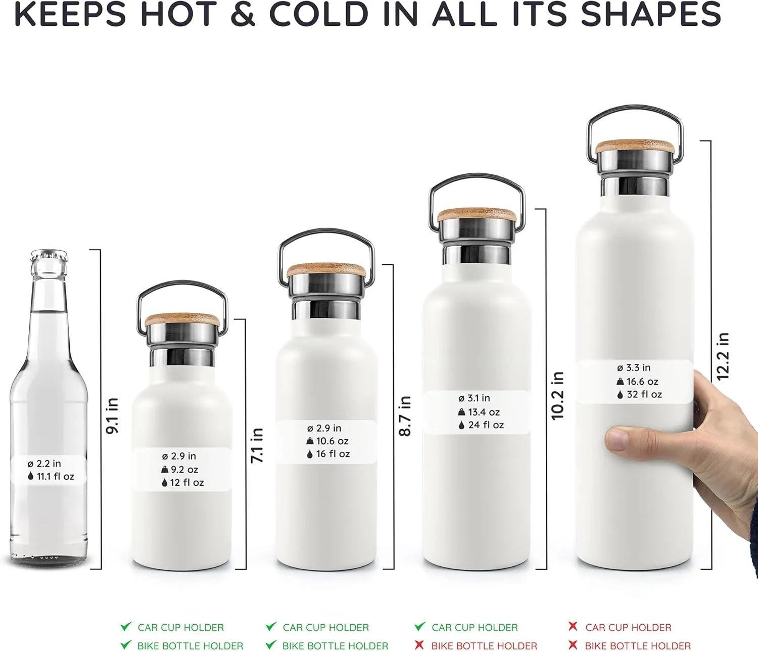 Bambaw Insulated Water Bottle 1l, White Water Bottle, Stainless Steel Water Bottle, Leakproof Water Bottle, 1 Liter Water Bottle, 1l Insulated Water Bottle, Thermos Water Bottle – Polar White