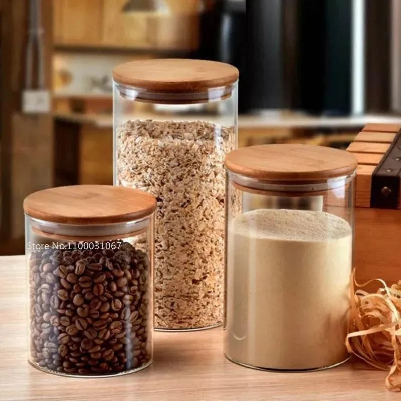 Bamboo Airtight Glass Storage Jars - Kitchen Organizers