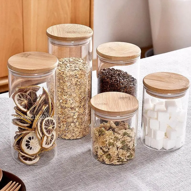 Bamboo Airtight Glass Storage Jars - Kitchen Organizers
