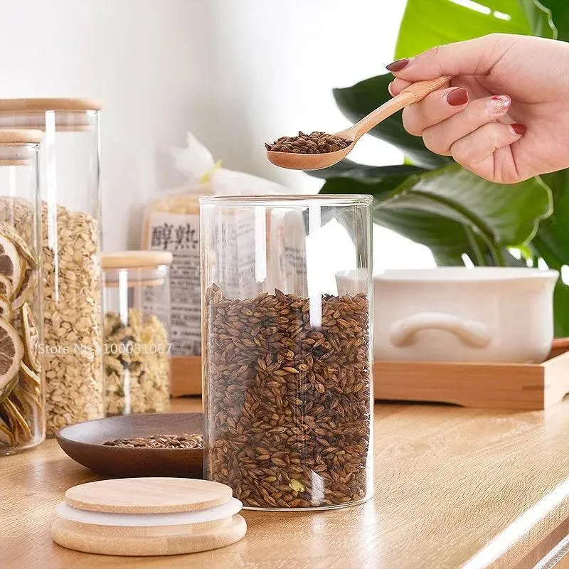 Bamboo Airtight Glass Storage Jars - Kitchen Organizers