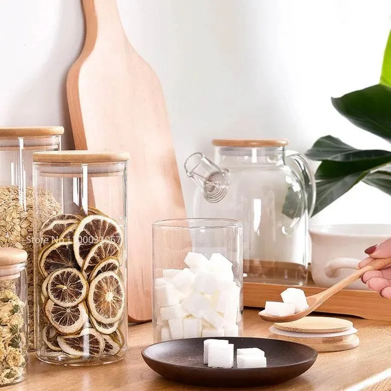 Bamboo Airtight Glass Storage Jars - Kitchen Organizers