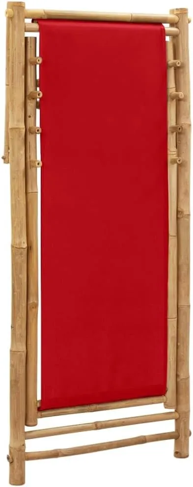 Bamboo and Canvas Red Deck Chair Adjustable 4-Position Foldable Outdoor Lounge Chair for Patio Beach Camping