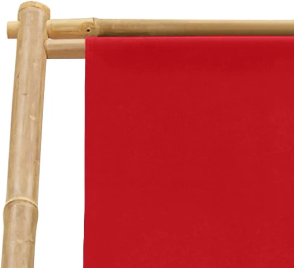 Bamboo and Canvas Red Deck Chair Adjustable 4-Position Foldable Outdoor Lounge Chair for Patio Beach Camping