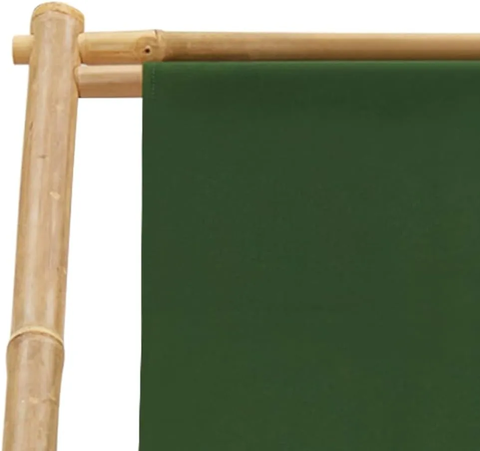 Bamboo Canvas Foldable Reclining Lounge Chair Green, 23.6x42.5-48.4x24.4-36.6in Adjustable Patio Beach Camping Outdoor Furniture for Relaxing in Garden, Poolside or Backyard