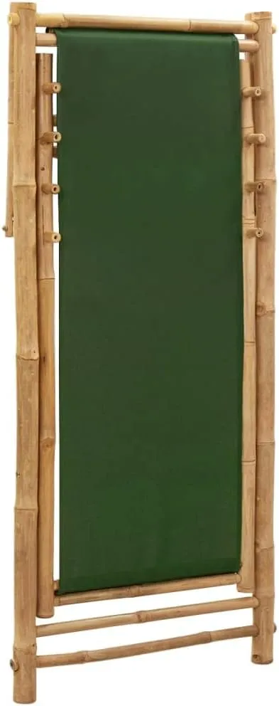 Bamboo Canvas Foldable Reclining Lounge Chair Green, 23.6x42.5-48.4x24.4-36.6in Adjustable Patio Beach Camping Outdoor Furniture for Relaxing in Garden, Poolside or Backyard