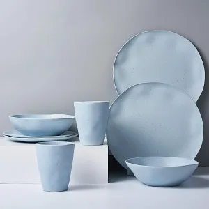 Bamboo Dinnerware Set, Morgiana 8-Pieces Reusable Tableware Set Bamboo Fiber Plates, Cups, Bowls (Blue)