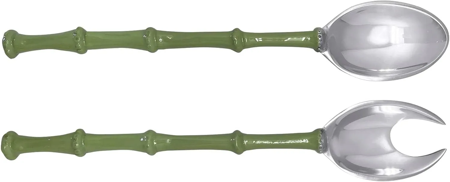 BAMBOO GREEN SALAD SERVERS| GREEN | BRILLANTE | TABLEWARE | SALAD SERVERS| RECYCLED SANDCAST ALUMINUM | HANDMADE IN MEXICO