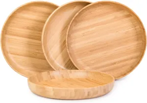 Bamboo Plates 7.5Inch Round Bamboo Plate Reusable Dinner Plate Tableware 4PCS Wooden Plates Lightweight Dishes Snack, Dessert, Unbreakable Classic Plate
