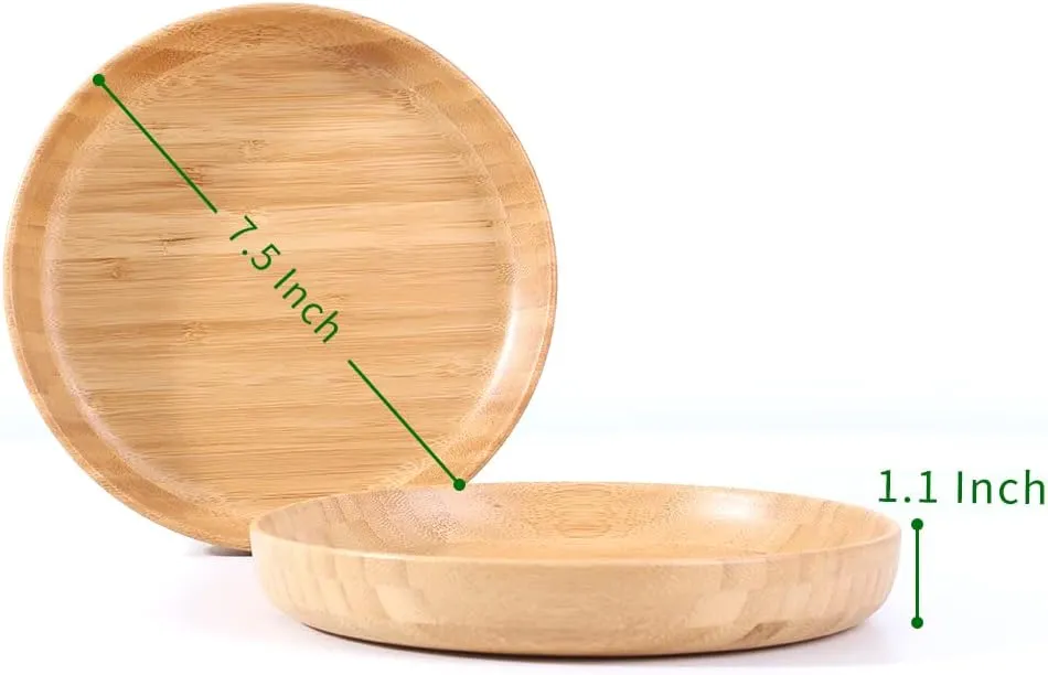 Bamboo Plates 7.5Inch Round Bamboo Plate Reusable Dinner Plate Tableware 4PCS Wooden Plates Lightweight Dishes Snack, Dessert, Unbreakable Classic Plate