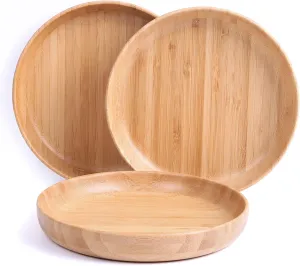 Bamboo Plates 7.5Inch Round Bamboo Plates Reusable Dinner Plates Tableware Set of 3 Wooden Plates Lightweight Dishes Snack, Dessert, Unbreakable Classic Plates