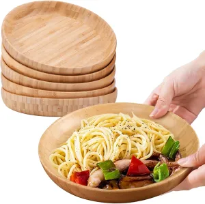 Bamboo Plates 7.5Inch Round Bamboo Plates Reusable Kids Dinner Plates Tableware Set of 6 Wooden Plates Lightweight Dishes Snack, Dessert, Unbreakable Classic Plates, P2300101CL