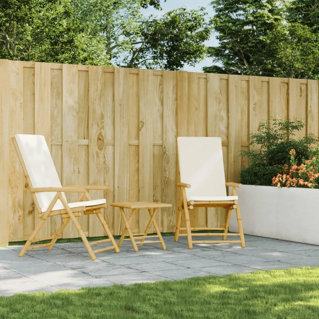Bamboo Reclining Patio Chairs with Cushions Foldable Outdoor Lounge Chairs 2-Pack for Poolside Reading and Relaxation