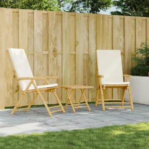 Bamboo Reclining Patio Chairs with Cushions Foldable Outdoor Lounge Chairs 2-Pack for Poolside Reading and Relaxation