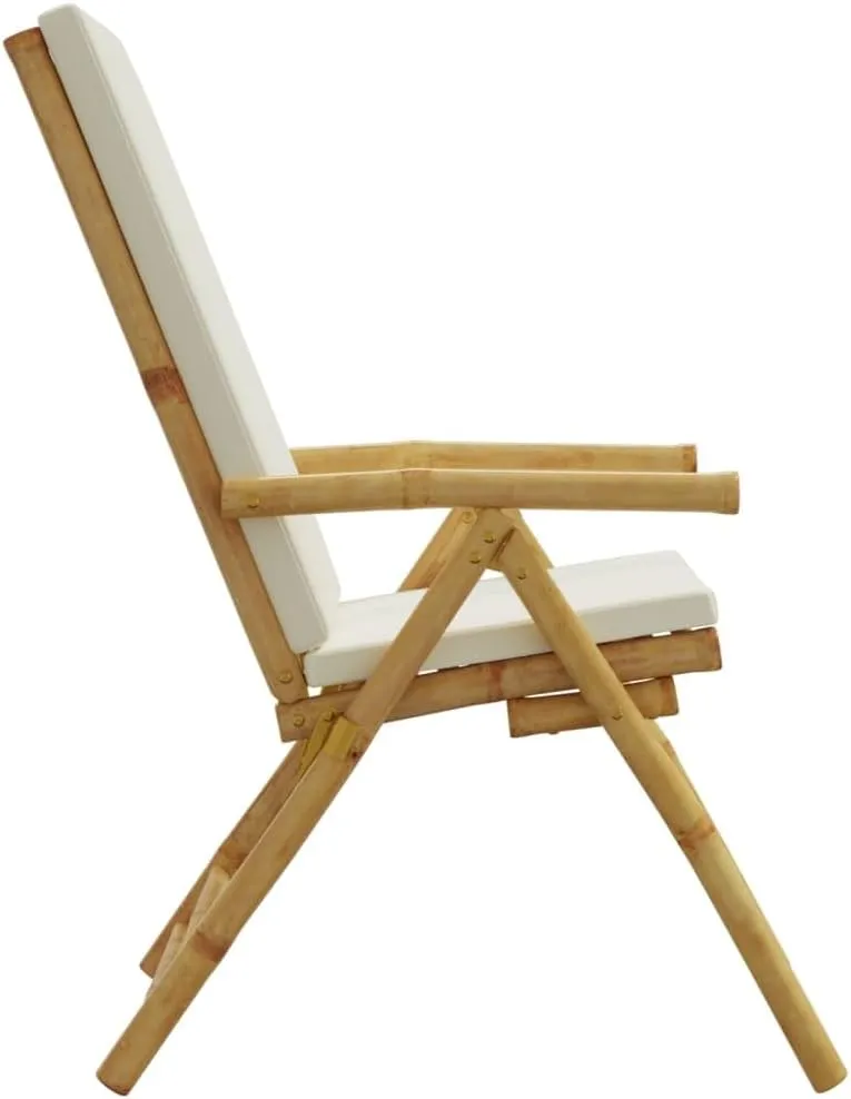Bamboo Reclining Patio Chairs with Cushions Foldable Outdoor Lounge Chairs 2-Pack for Poolside Reading and Relaxation