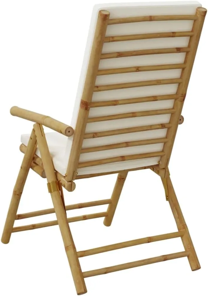 Bamboo Reclining Patio Chairs with Cushions Foldable Outdoor Lounge Chairs 2-Pack for Poolside Reading and Relaxation