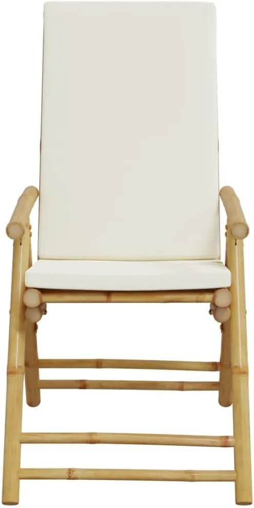 Bamboo Reclining Patio Chairs with Cushions Foldable Outdoor Lounge Chairs 2-Pack for Poolside Reading and Relaxation