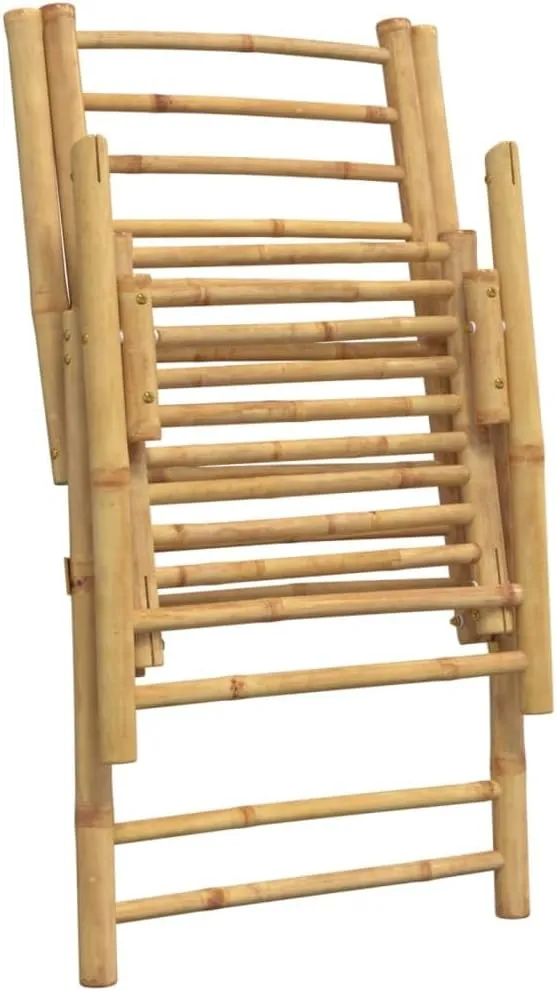 Bamboo Reclining Patio Chairs with Cushions Foldable Outdoor Lounge Chairs 2-Pack for Poolside Reading and Relaxation
