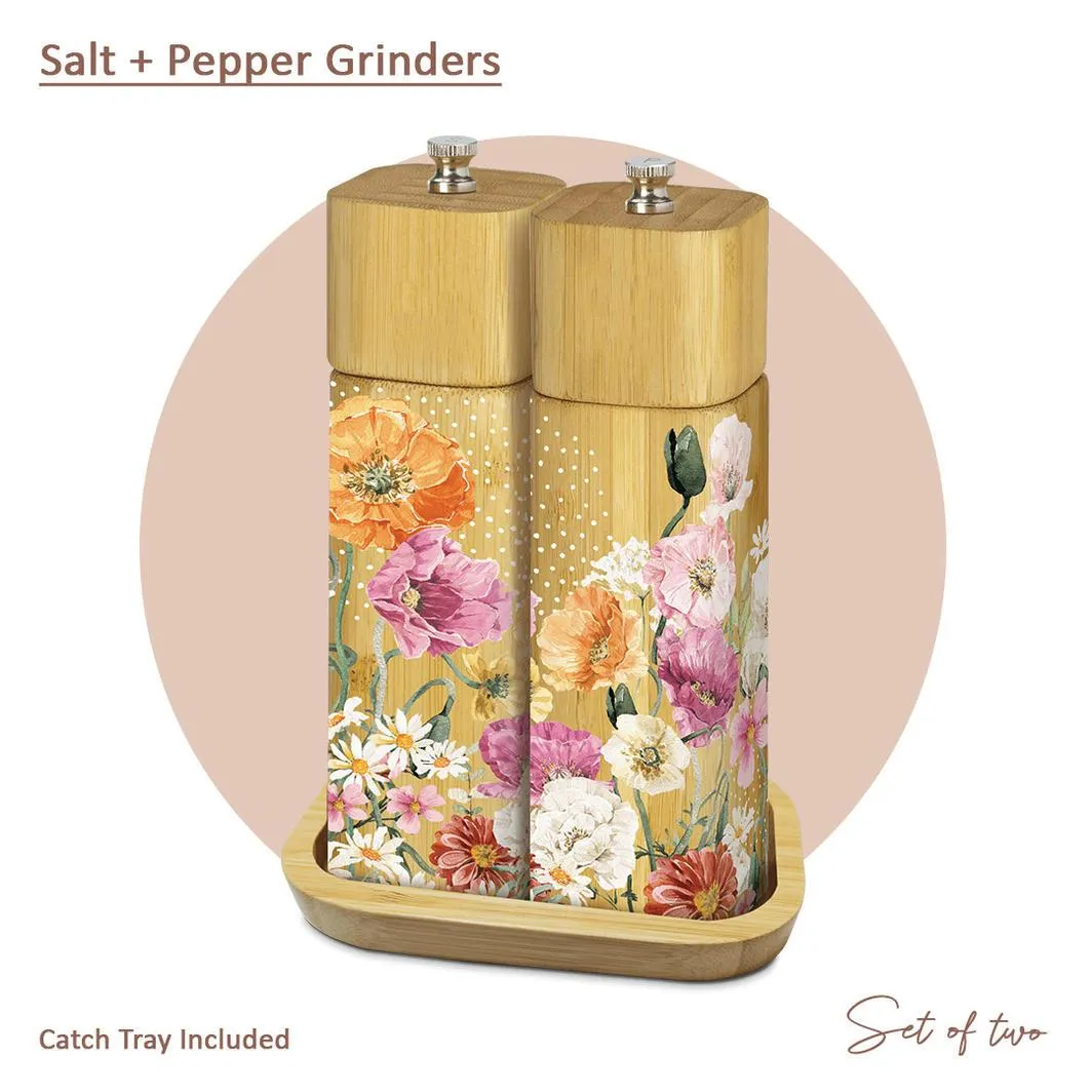 BAMBOO SALT & PEPPER GRINDERS - SUMMER POPPIES