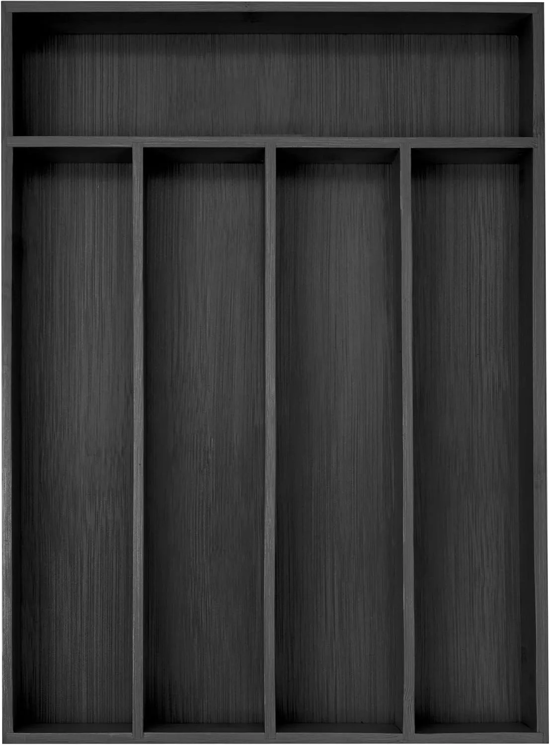 Bamboo Silverware Holder - Drawer Organizer with 5 Slots (Black)