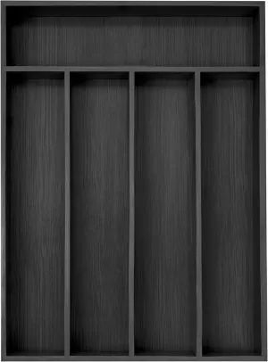 Bamboo Silverware Holder - Drawer Organizer with 5 Slots (Black)