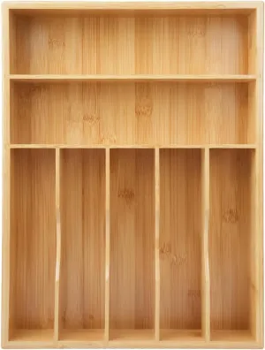 Bamboo Silverware Organizer for Drawer, Utensil Organizer, Cutlery Holder and Utensil Tray with Drawer Dividers for Kitchen Flatware Orgazier