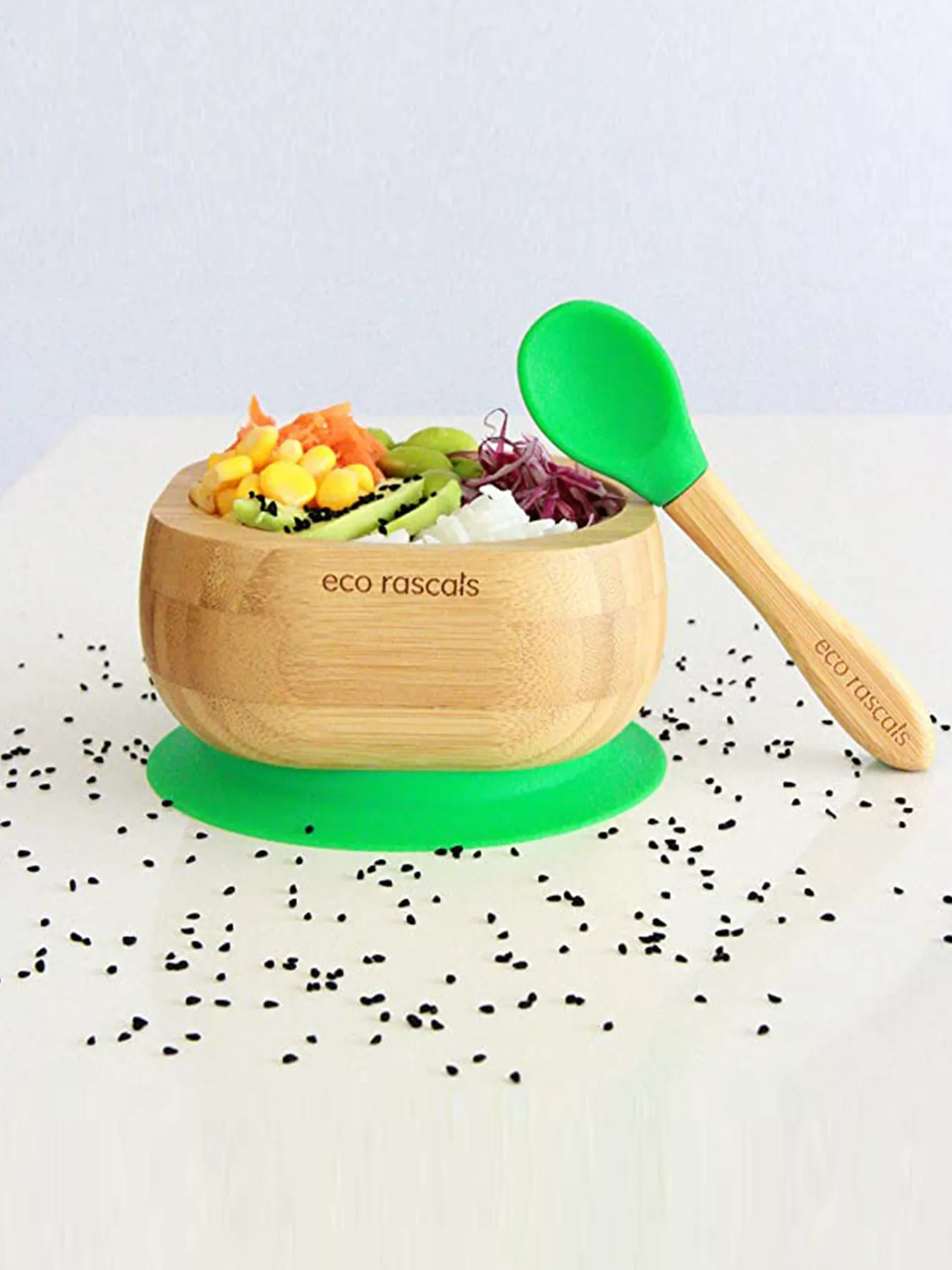 Bamboo Suction Bowl & Spoon Set - 6 Colours