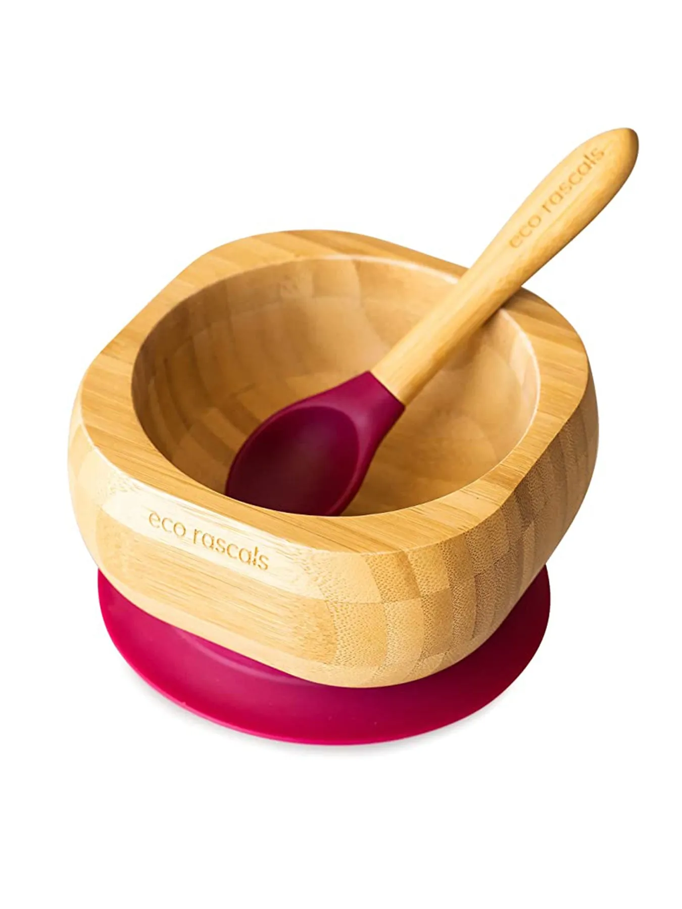 Bamboo Suction Bowl & Spoon Set - 6 Colours