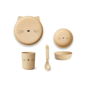 Bamboo Tableware Box Set - Cat smoothie yellow