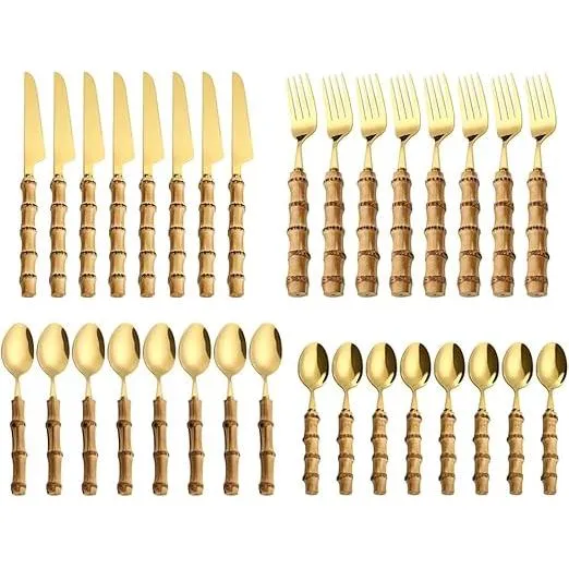 Bamboo Tableware Cutlery Set Gold