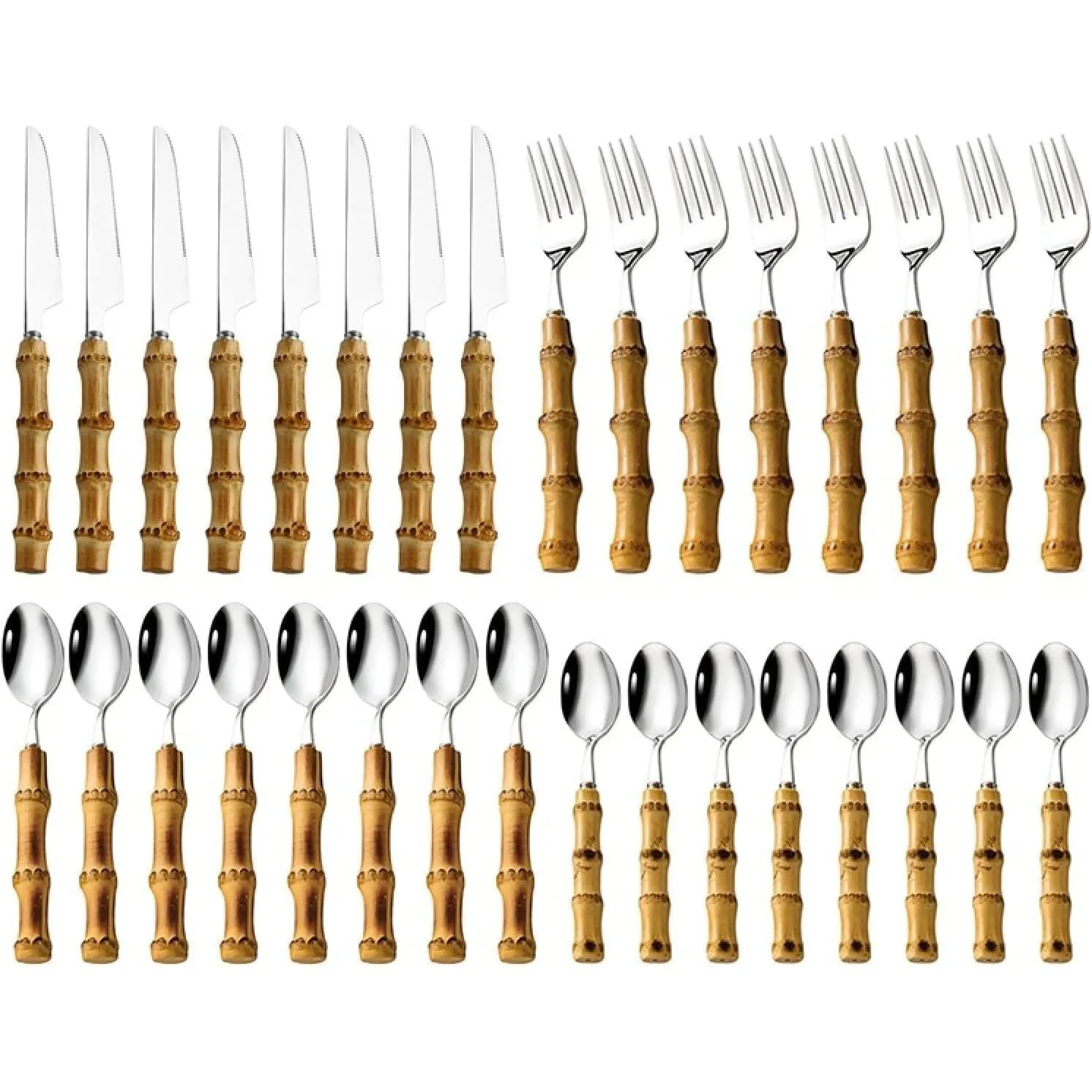 Bamboo Tableware Cutlery Set Silver