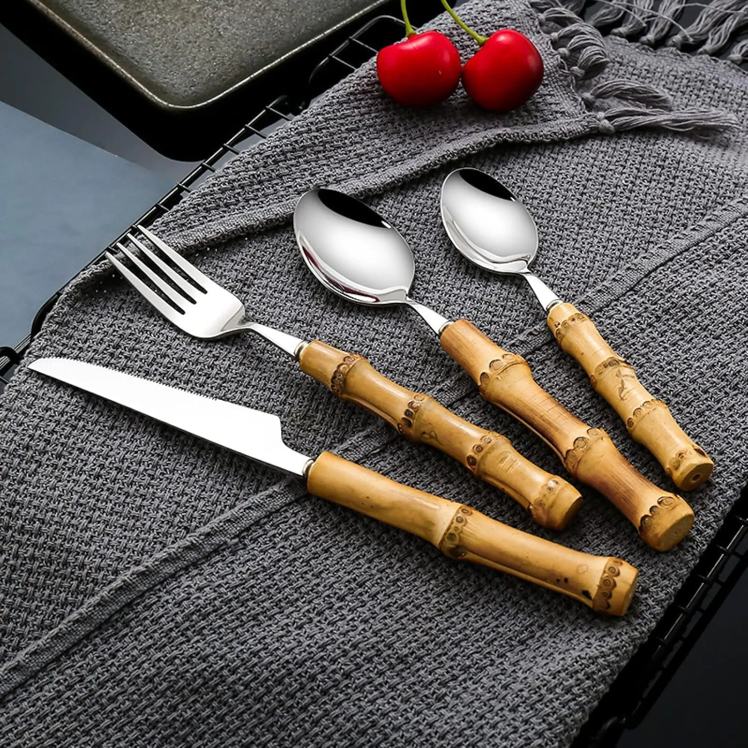 Bamboo Tableware Cutlery Set Silver