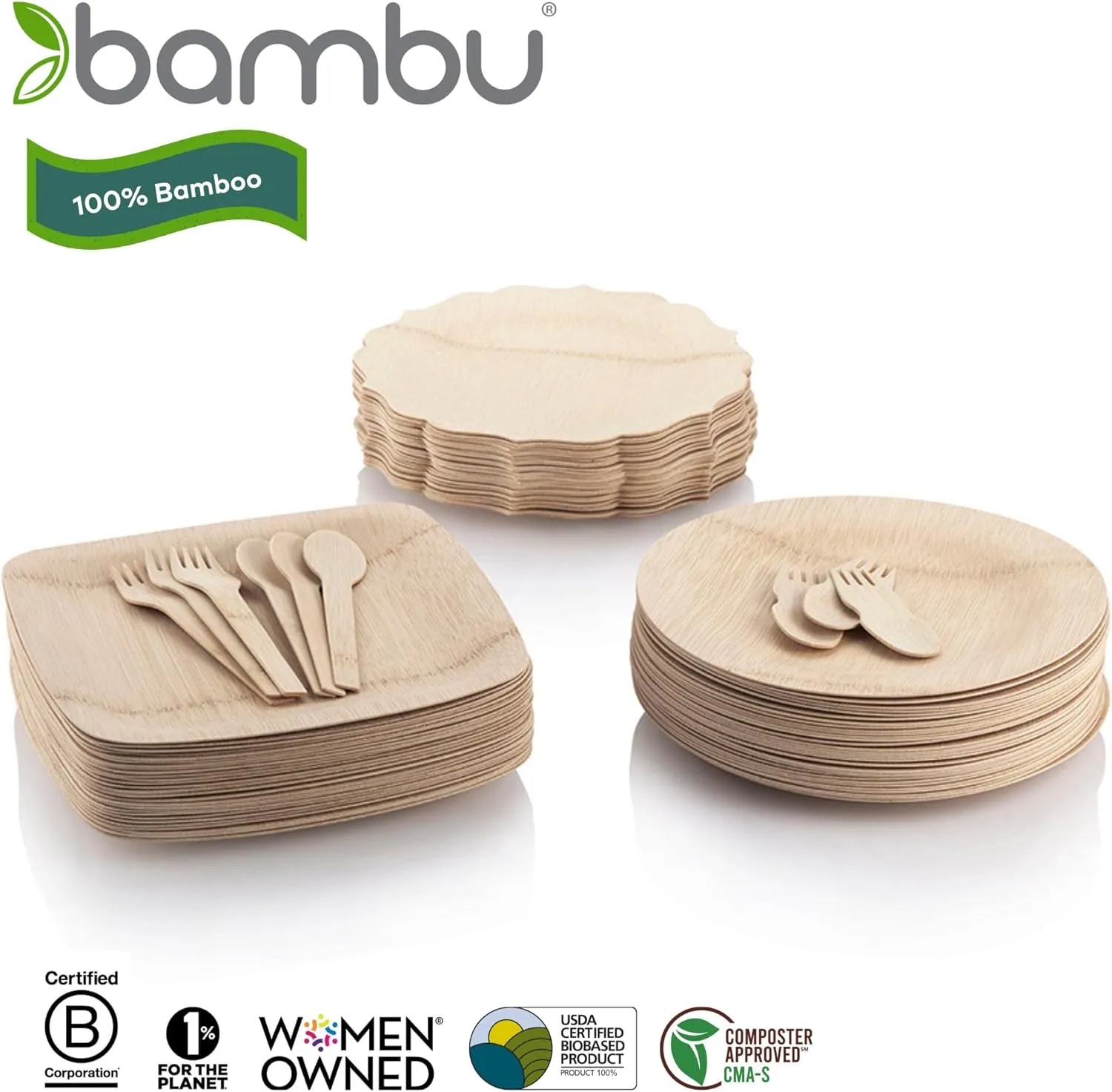 Bambu Pack of 25-11 Inch Round 100% Bamboo Plates – Premium Disposable Dinnerware | Elegant, Biodegradable Veneerware Natural Tableware for Weddings, Parties, Entertaining & Special Occasions