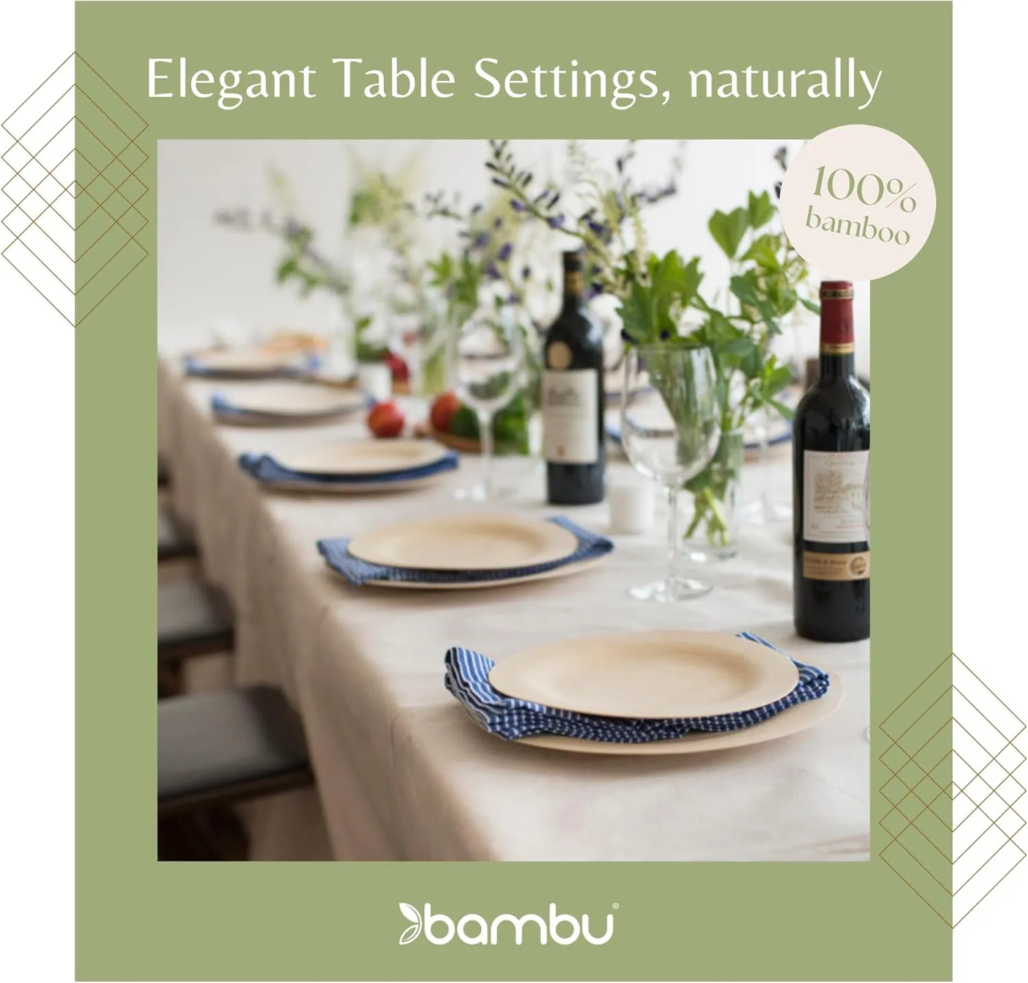 Bambu Pack of 25-11 Inch Round 100% Bamboo Plates – Premium Disposable Dinnerware | Elegant, Biodegradable Veneerware Natural Tableware for Weddings, Parties, Entertaining & Special Occasions