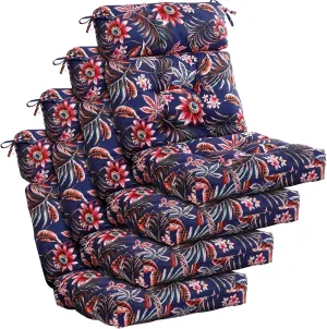Barydat 4 Pcs Tufted High Back Chair Cushion Indoor Outdoor Seat and Back Cushions Palm Leaves Tropical Plants Lawn Rocking Chair Pads with Ties for Adirondack Patio Garden(Bright Style)