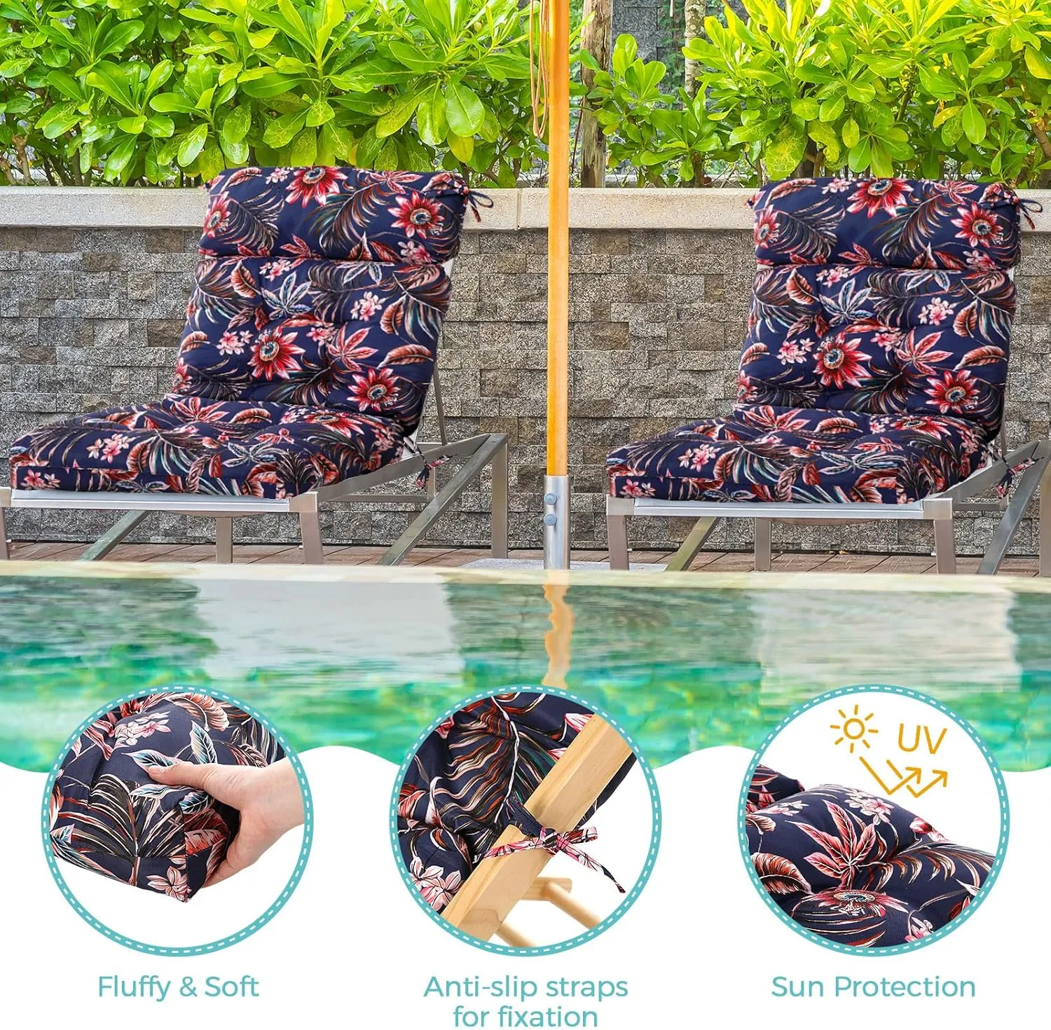 Barydat 4 Pcs Tufted High Back Chair Cushion Indoor Outdoor Seat and Back Cushions Palm Leaves Tropical Plants Lawn Rocking Chair Pads with Ties for Adirondack Patio Garden(Bright Style)