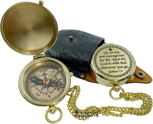 Be Strong and Courageous Brass Religious Compass Gift Confirmation Baptism Easter Christian Catholic Graduation Trekking Adventure Engraved Scripture Prayer Gift for Men Women Teenage Boys Girls