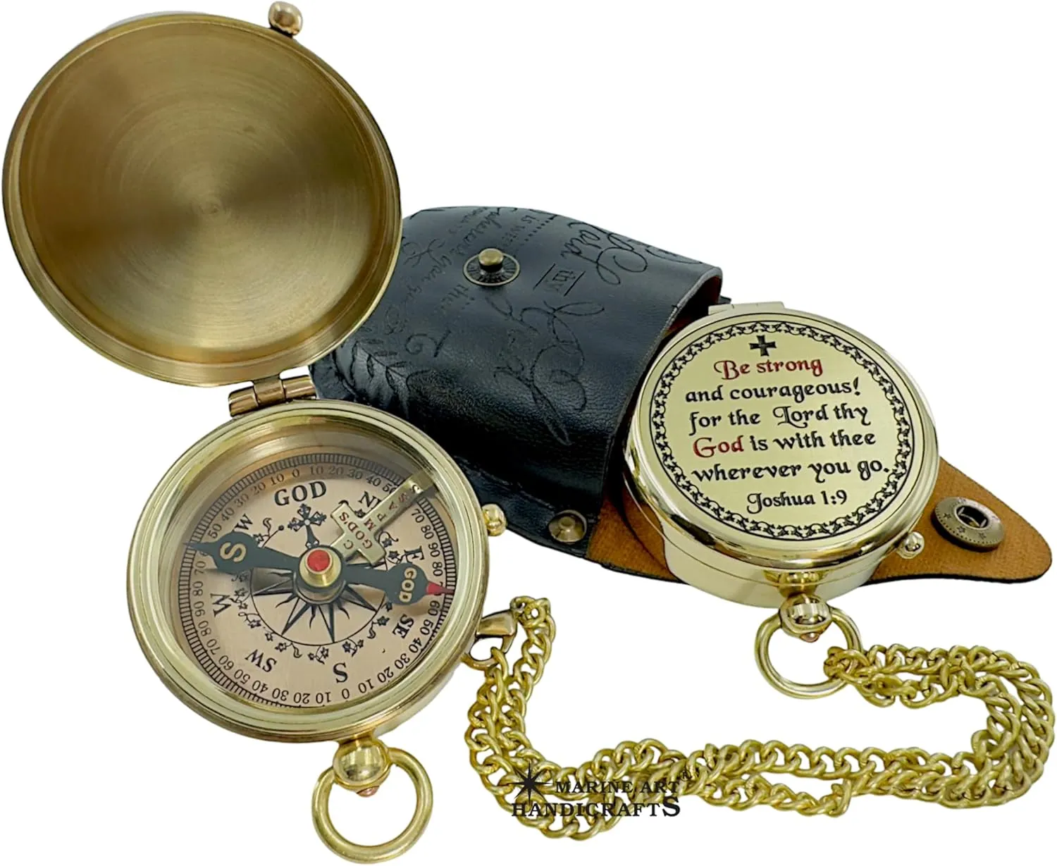 Be Strong and Courageous Brass Religious Compass Gift Confirmation Baptism Easter Christian Catholic Graduation Trekking Adventure Engraved Scripture Prayer Gift for Men Women Teenage Boys Girls