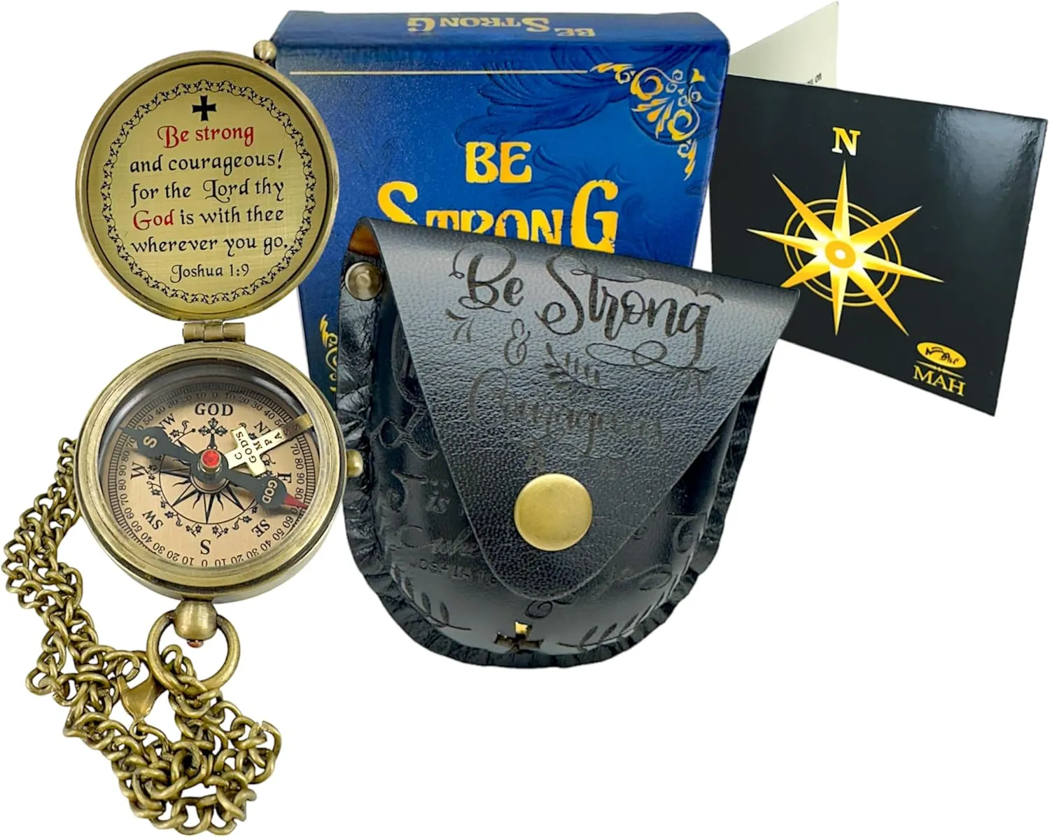 Be Strong and Courageous Compass – Easter 2025 Christian Gift for Men, Women, Boys, or Girls, Brass Religious Graduation or Baptism Keepsake, Inspirational Adventure Present