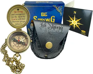 Be Strong and Courageous Compass – Easter 2025 Christian Gift for Men, Women, Boys, or Girls, Brass Religious Graduation or Baptism Keepsake, Inspirational Adventure Present