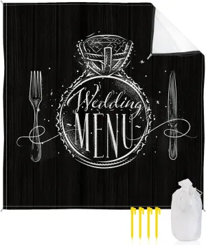 Beach Blanket Sandproof, Wedding Menu Tableware Marriage Ring Waterproof Beach Mat Lightweight Quick Drying Picnic Blanket Beach Essentials for Travel Camping Hiking 108x84in