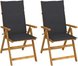 Beach Chairs, Outdoor Furniture,Outside Furniture,Patio Reclining Chairs 2 pcs with Cushions Solid Acacia WoodFor Gardens, patios, Balconies